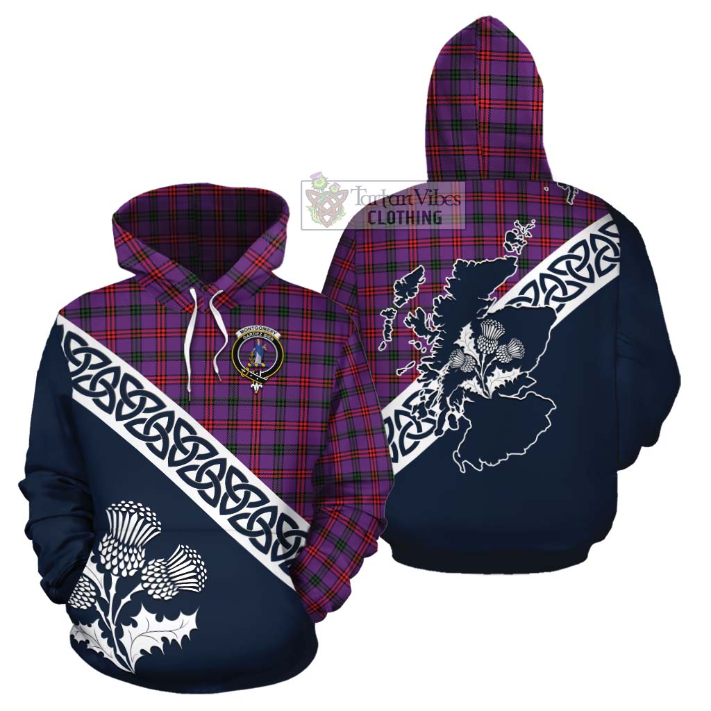 Tartan Vibes Clothing Montgomery Tartan Cotton Hoodie Featuring Thistle and Scotland Map