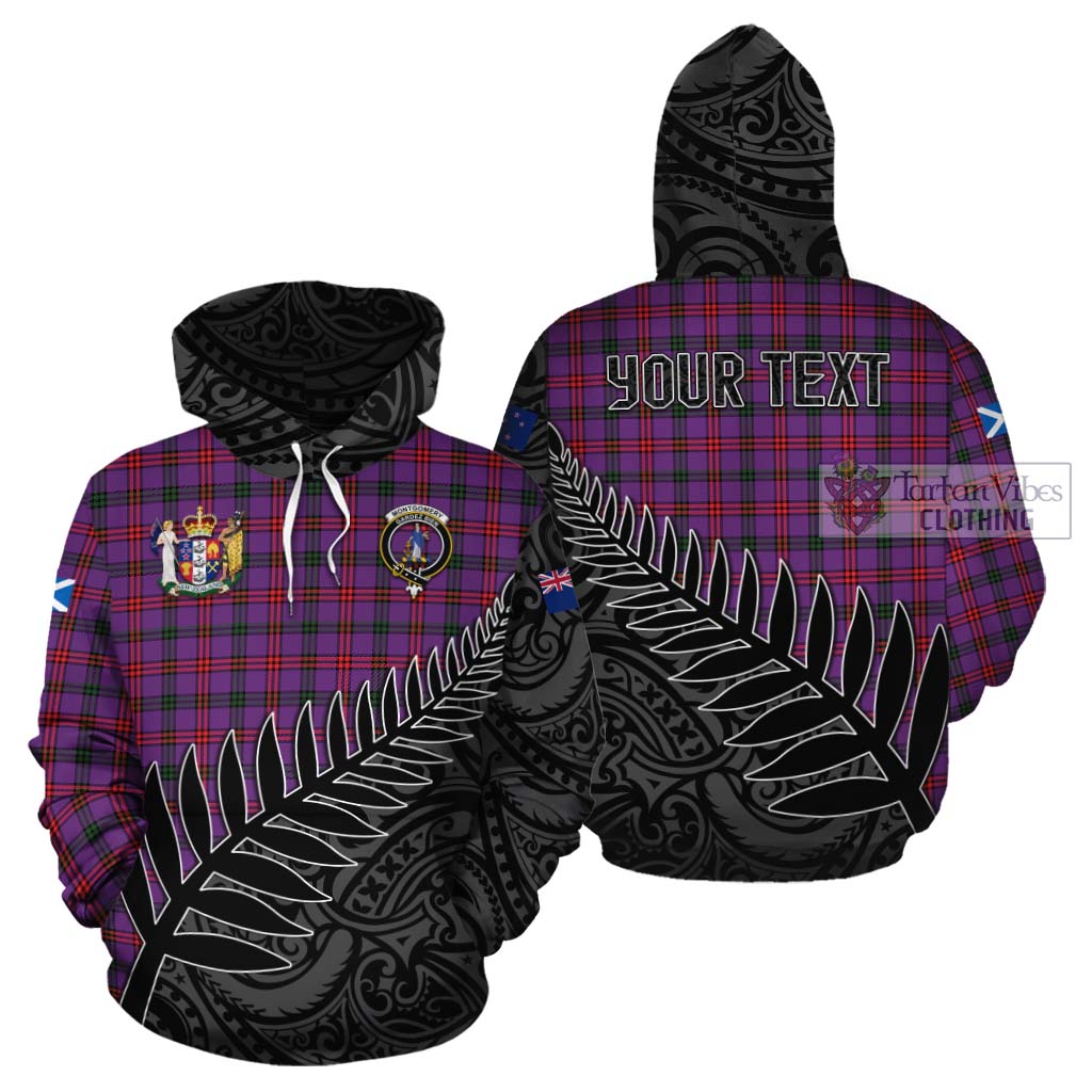 Tartan Vibes Clothing Montgomery Crest Tartan Cotton Hoodie with New Zealand Silver Fern Half Style