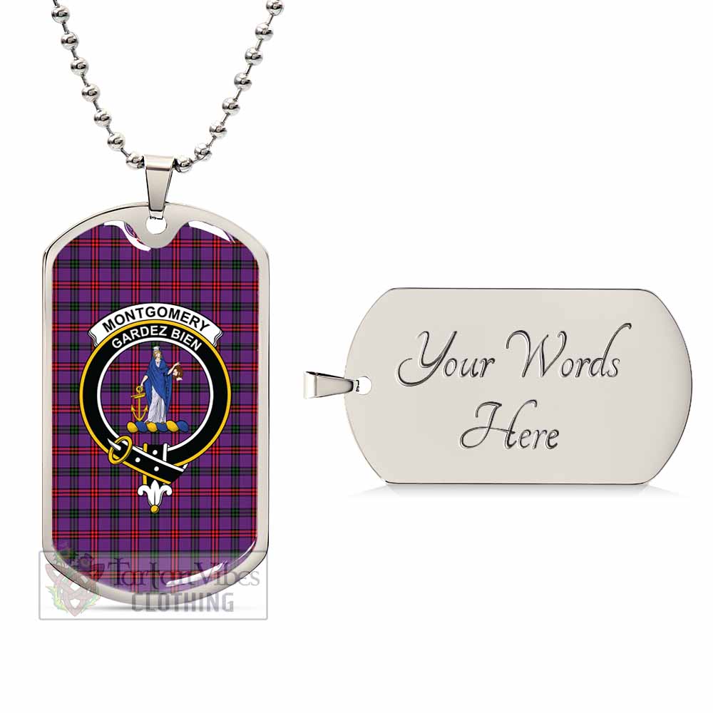 Tartan Vibes Clothing Montgomery Tartan Dog Tag Necklace with Family Crest