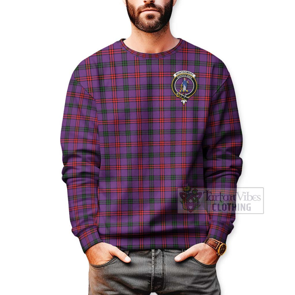 Tartan Vibes Clothing Montgomery Tartan Sweatshirt with Family Crest Celtic Skull Style