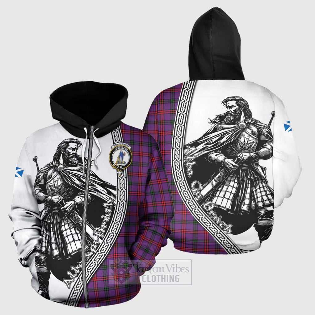 Tartan Vibes Clothing Montgomery Tartan Clan Crest Hoodie with Highlander Warrior Celtic Style