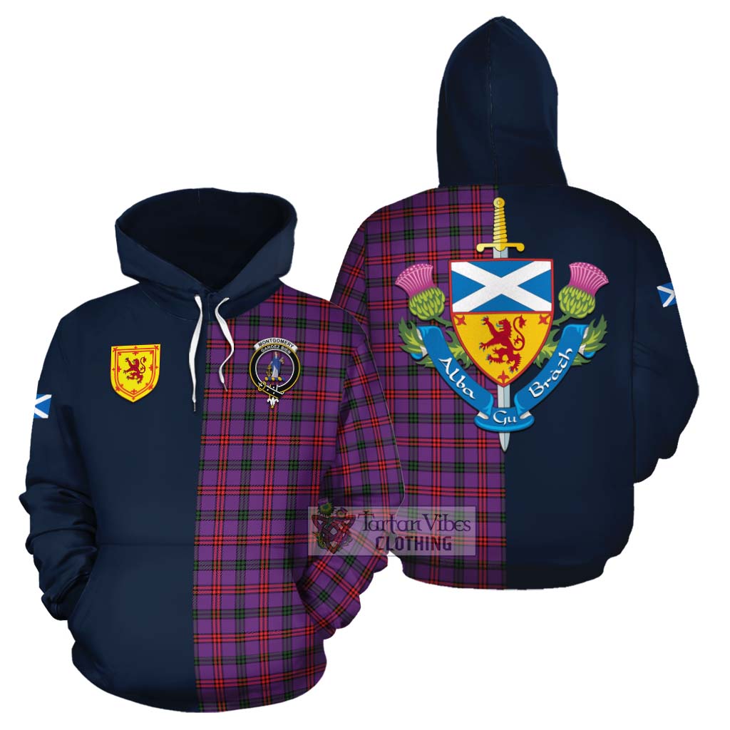 Tartan Vibes Clothing Montgomery Tartan Cotton Hoodie Alba with Scottish Lion Royal Arm Half Style