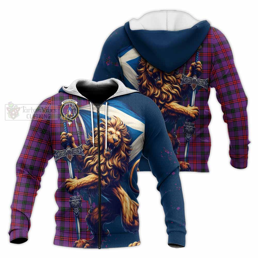 Tartan Vibes Clothing Montgomery Tartan Family Crest Knitted Hoodie with Scottish Majestic Lion