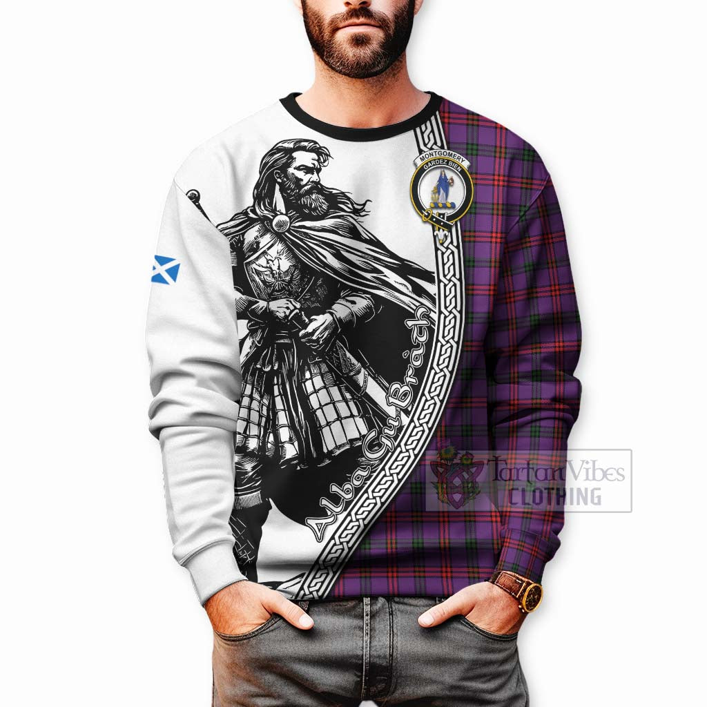 Tartan Vibes Clothing Montgomery Tartan Clan Crest Sweatshirt with Highlander Warrior Celtic Style