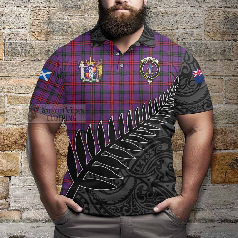 Tartan Vibes Clothing Montgomery Crest Tartan Polo Shirt with New Zealand Silver Fern Half Style