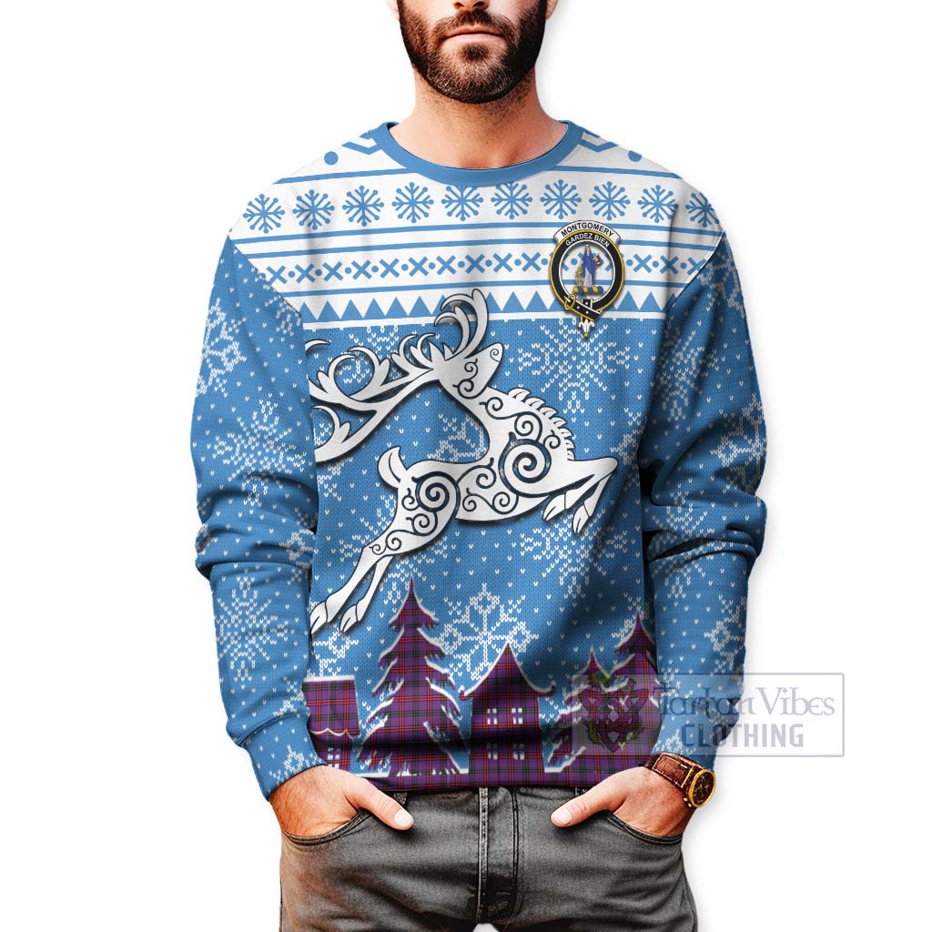 Tartan Vibes Clothing Montgomery Clan Christmas Sweatshirt Celtic Reindeer Style