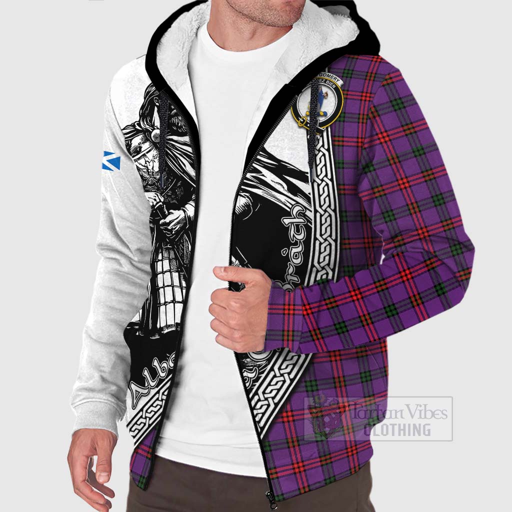 Tartan Vibes Clothing Montgomery Tartan Clan Crest Sherpa Hoodie with Highlander Warrior Celtic Style