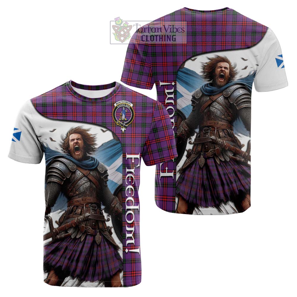 Tartan Vibes Clothing Montgomery Crest Tartan Cotton T-shirt Inspired by the Freedom of Scottish Warrior