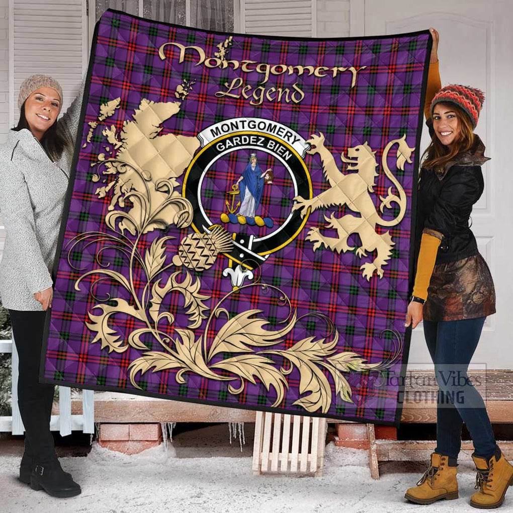 Tartan Vibes Clothing Montgomery Tartan Quilt with Family Crest and Scottish Symbol Style