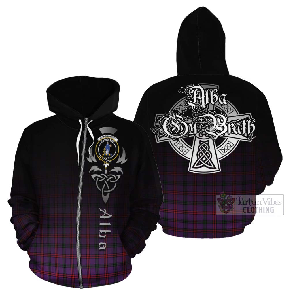 Tartan Vibes Clothing Montgomery Tartan Cotton Hoodie Featuring Alba Gu Brath Family Crest Celtic Inspired