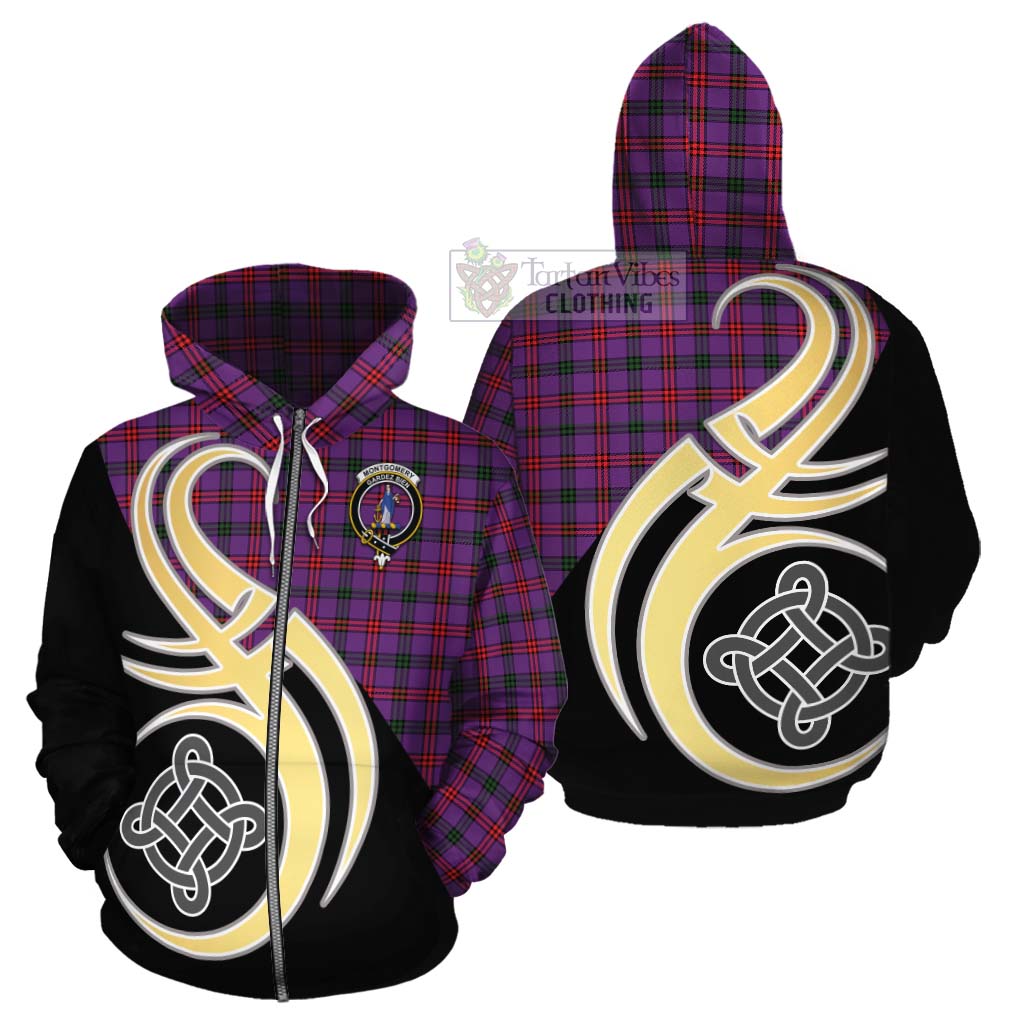 Tartan Vibes Clothing Montgomery Tartan Cotton Hoodie with Family Crest and Celtic Symbol Style