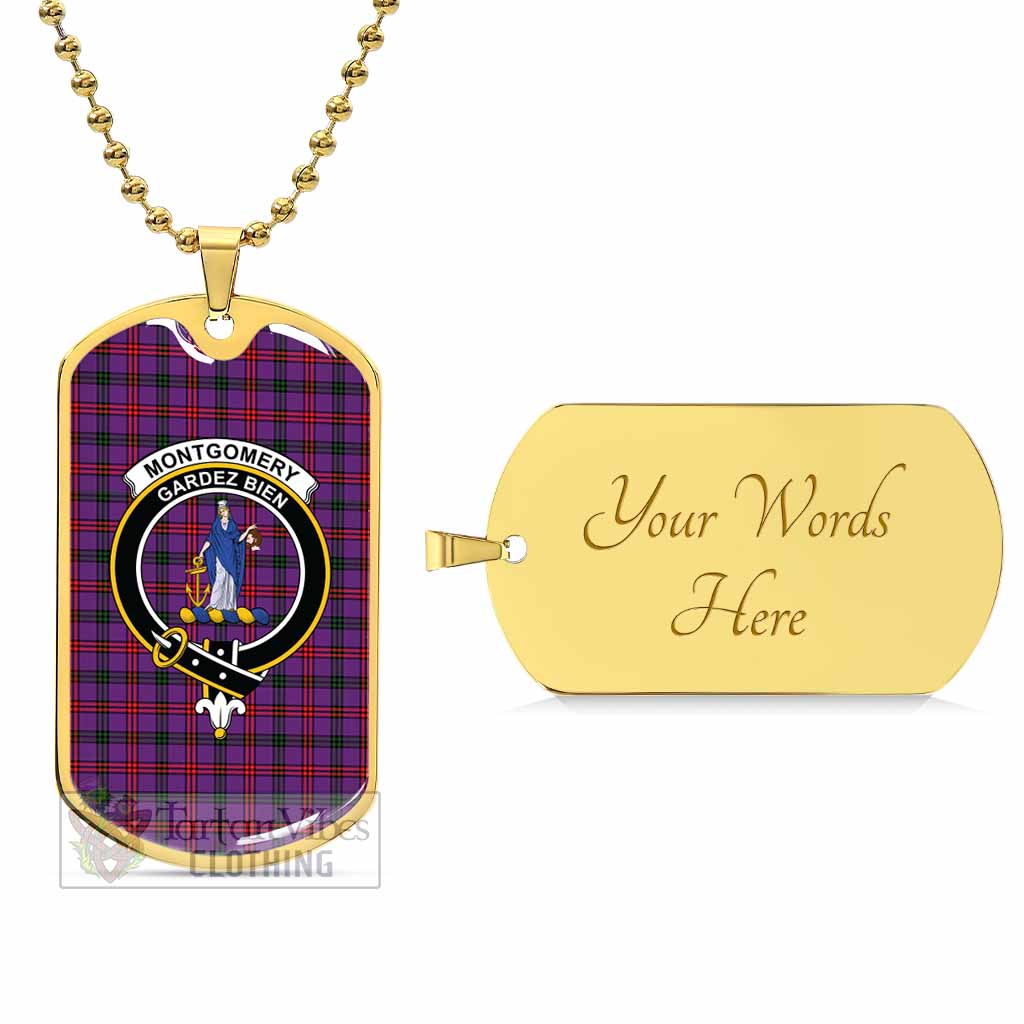 Tartan Vibes Clothing Montgomery Tartan Dog Tag Necklace with Family Crest