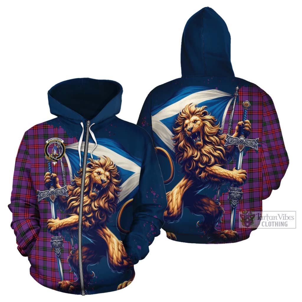 Tartan Vibes Clothing Montgomery Tartan Family Crest Cotton Hoodie with Scottish Majestic Lion