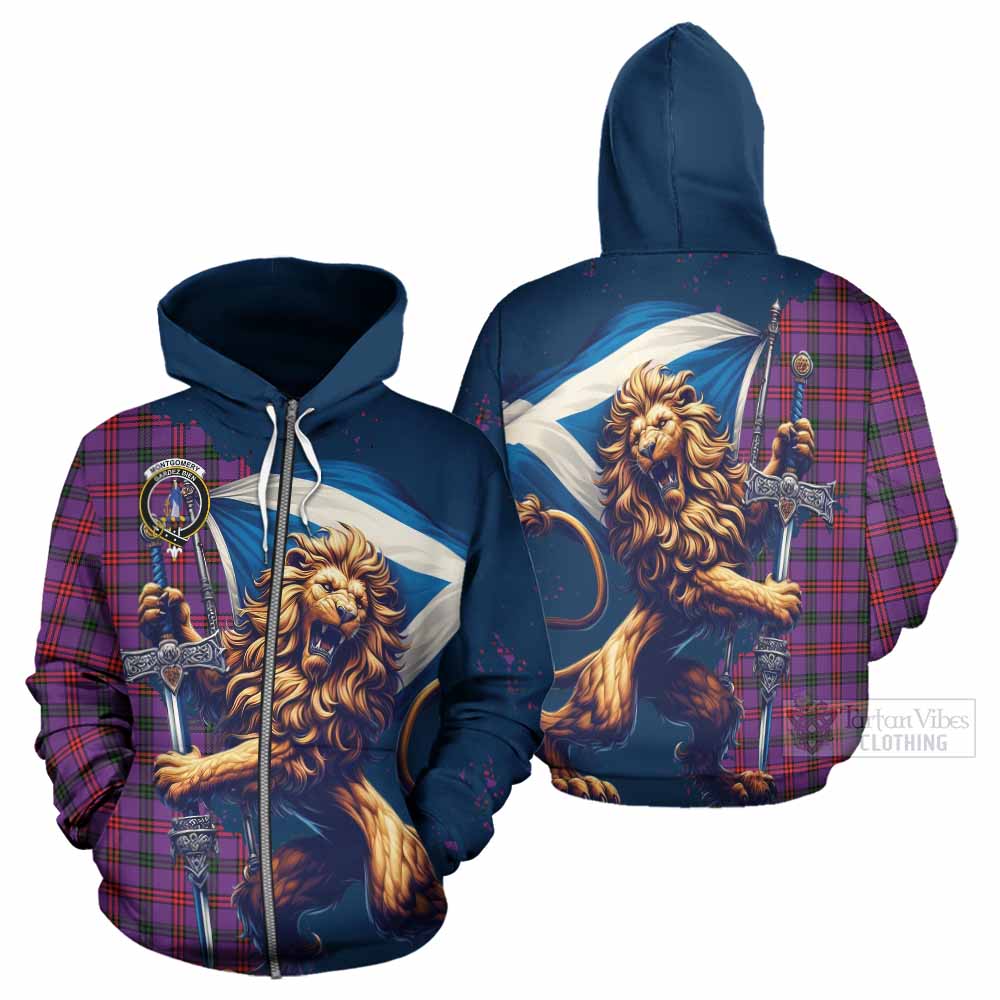 Tartan Vibes Clothing Montgomery Tartan Family Crest Hoodie with Scottish Majestic Lion