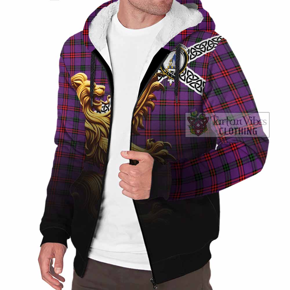 Montgomery Crest Tartan Sherpa Hoodie with Golden Lion Emblem Celtic Style - Tartan Vibes Clothing