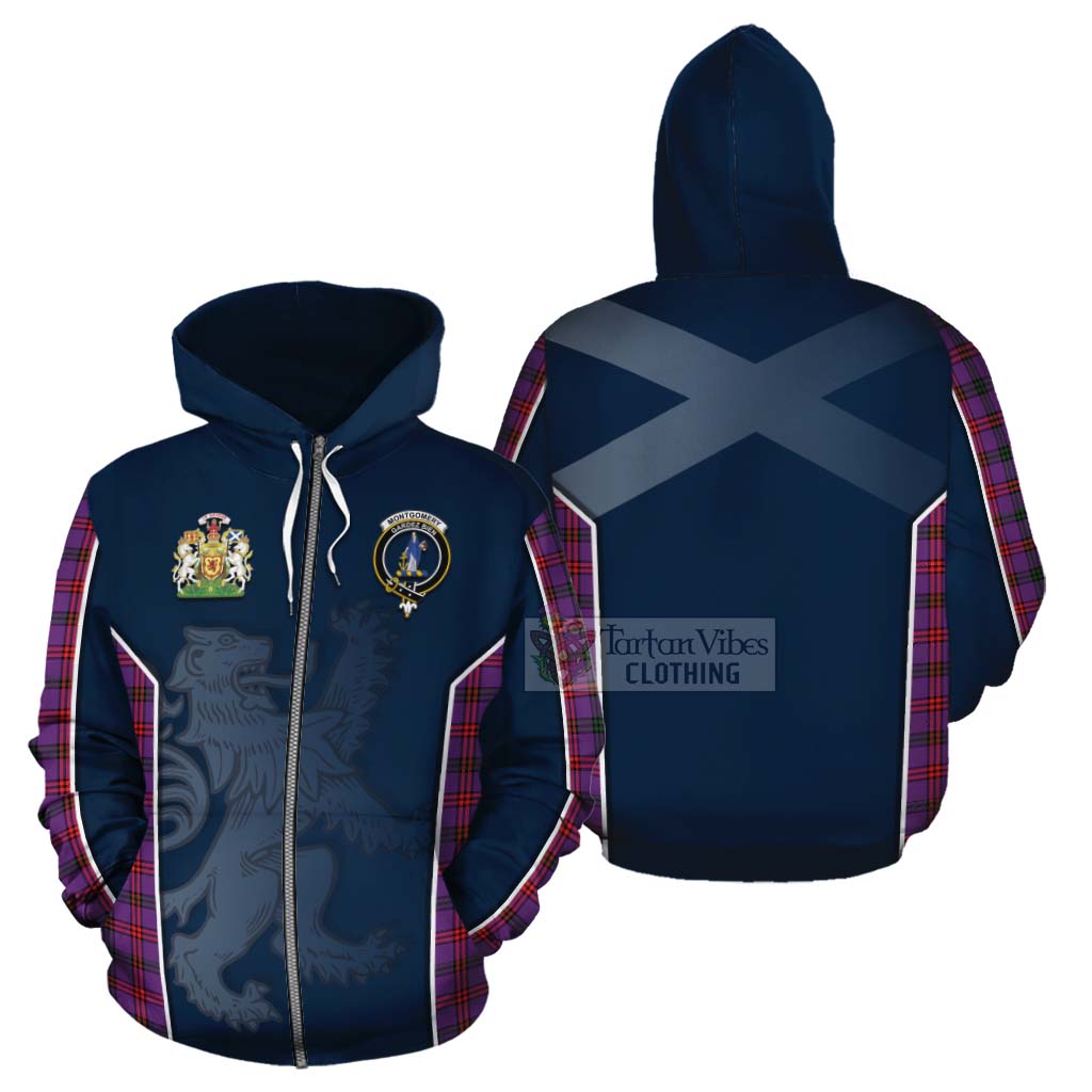 Tartan Vibes Clothing Montgomery Tartan Cotton Hoodie with Family Crest and Lion Rampant Vibes Sport Style