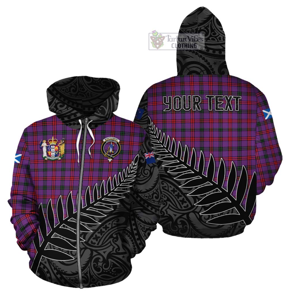 Tartan Vibes Clothing Montgomery Crest Tartan Cotton Hoodie with New Zealand Silver Fern Half Style