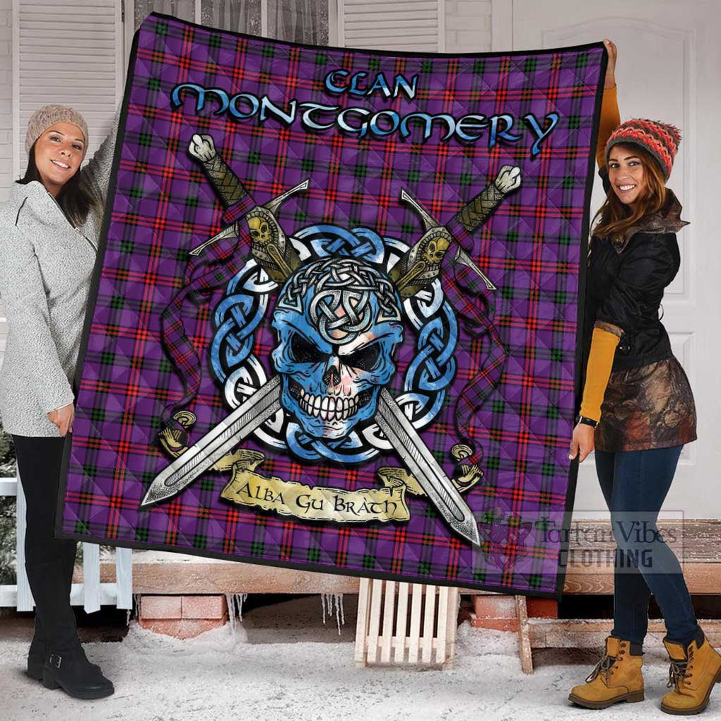 Tartan Vibes Clothing Montgomery Tartan Quilt with Celtic Skull Alba Gu Brath Style