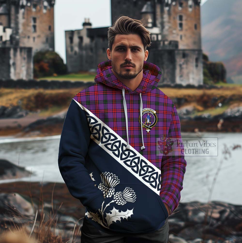 Tartan Vibes Clothing Montgomery Tartan Cotton Hoodie Featuring Thistle and Scotland Map