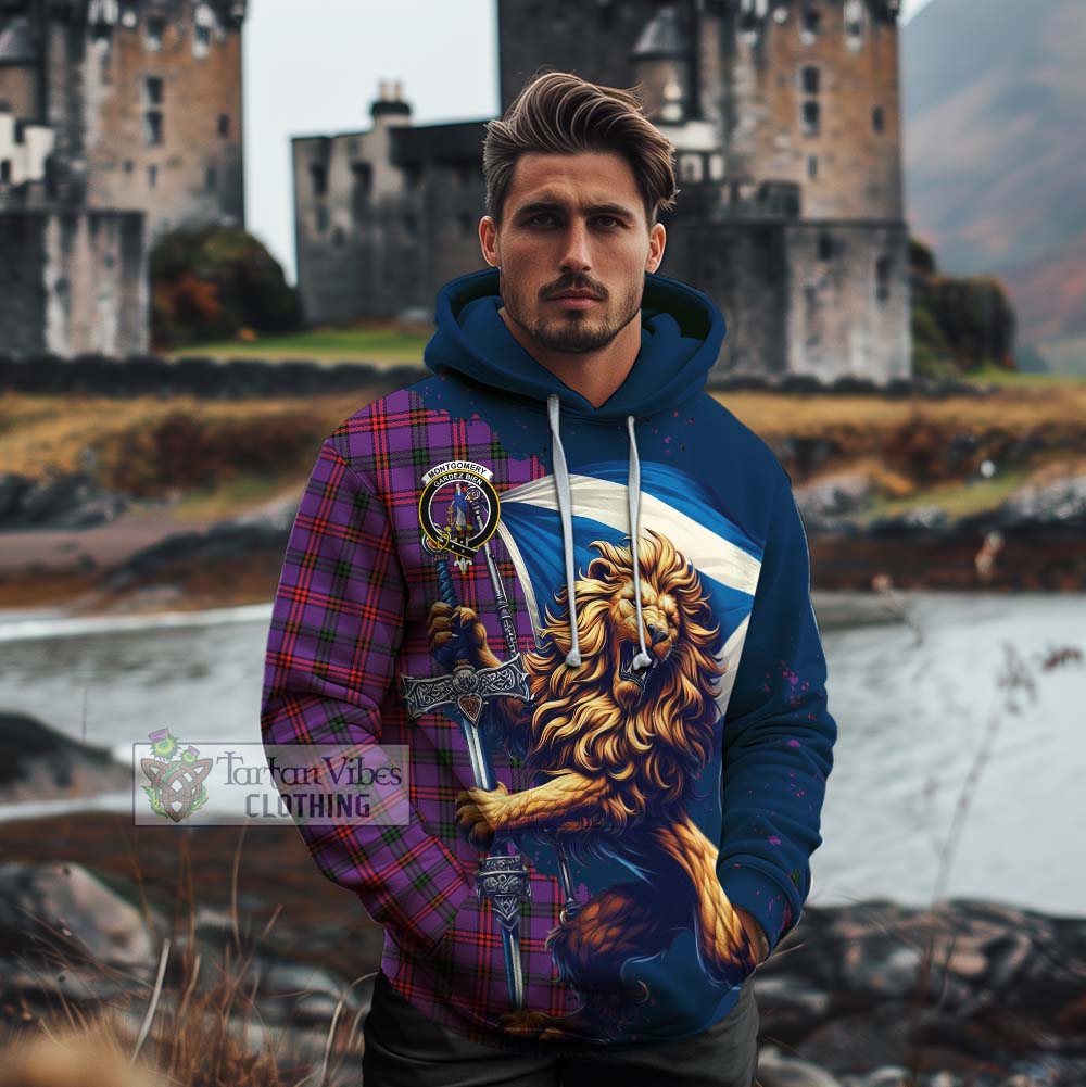 Tartan Vibes Clothing Montgomery Tartan Family Crest Cotton Hoodie with Scottish Majestic Lion