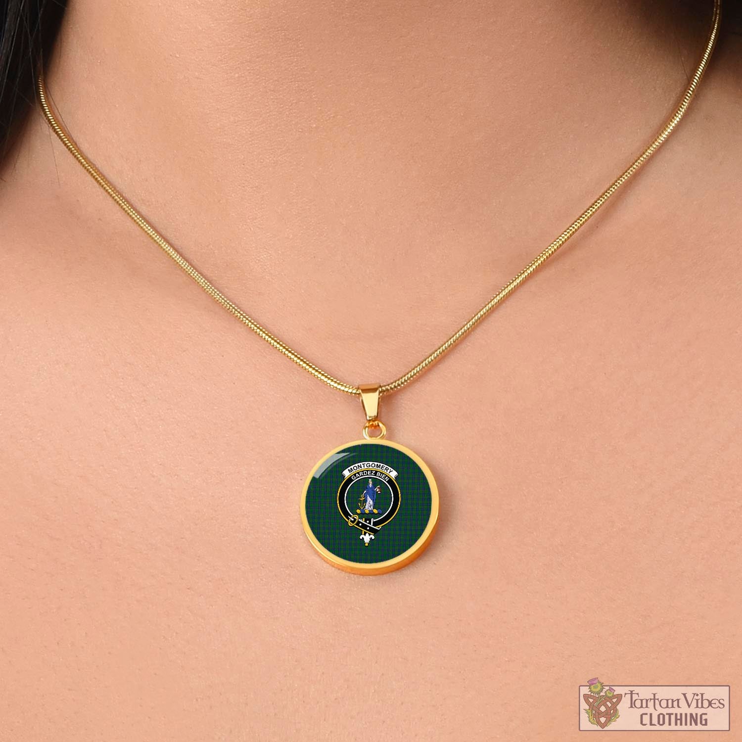 Tartan Vibes Clothing Montgomery Tartan Circle Necklace with Family Crest