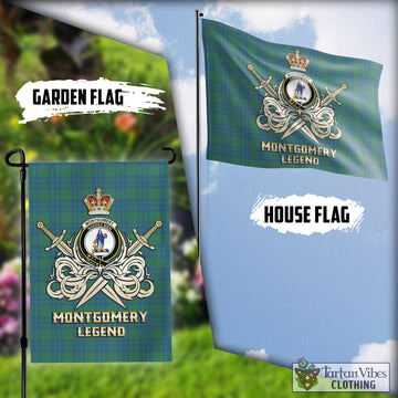 Montgomery Ancient Tartan Flag with Clan Crest and the Golden Sword of Courageous Legacy