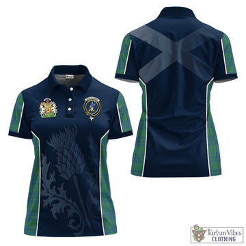 Montgomery Ancient Tartan Women's Polo Shirt with Family Crest and Scottish Thistle Vibes Sport Style