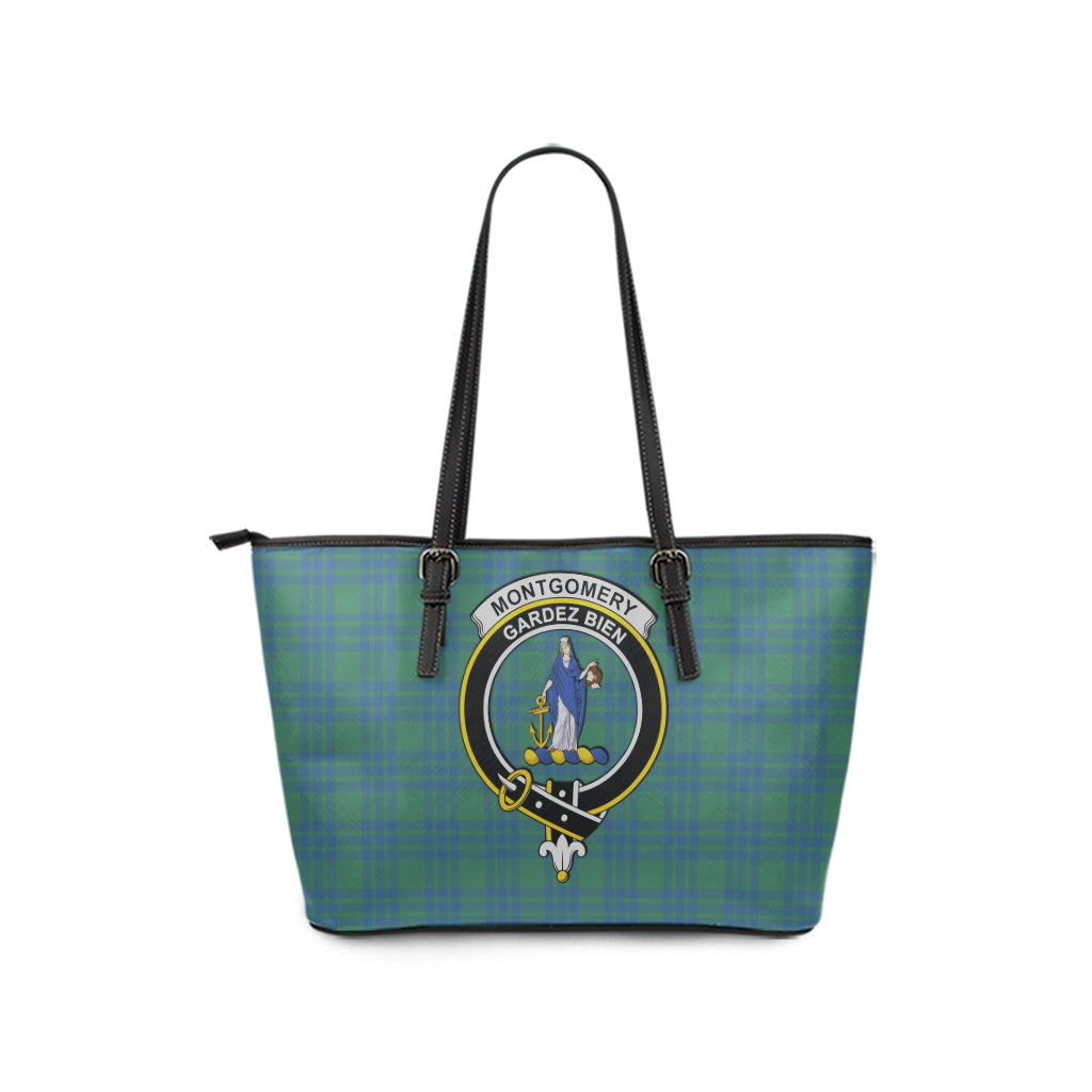 Montgomery Ancient Tartan Leather Tote Bag with Family Crest - Tartan Vibes Clothing