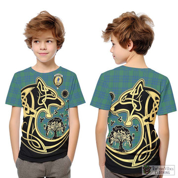 Montgomery Ancient Tartan Kid T-Shirt with Family Crest Celtic Wolf Style