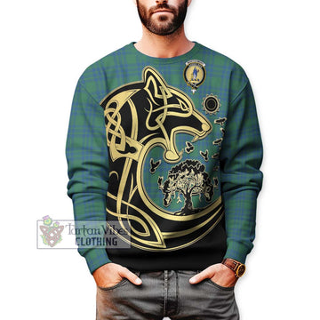 Montgomery Ancient Tartan Sweatshirt with Family Crest Celtic Wolf Style