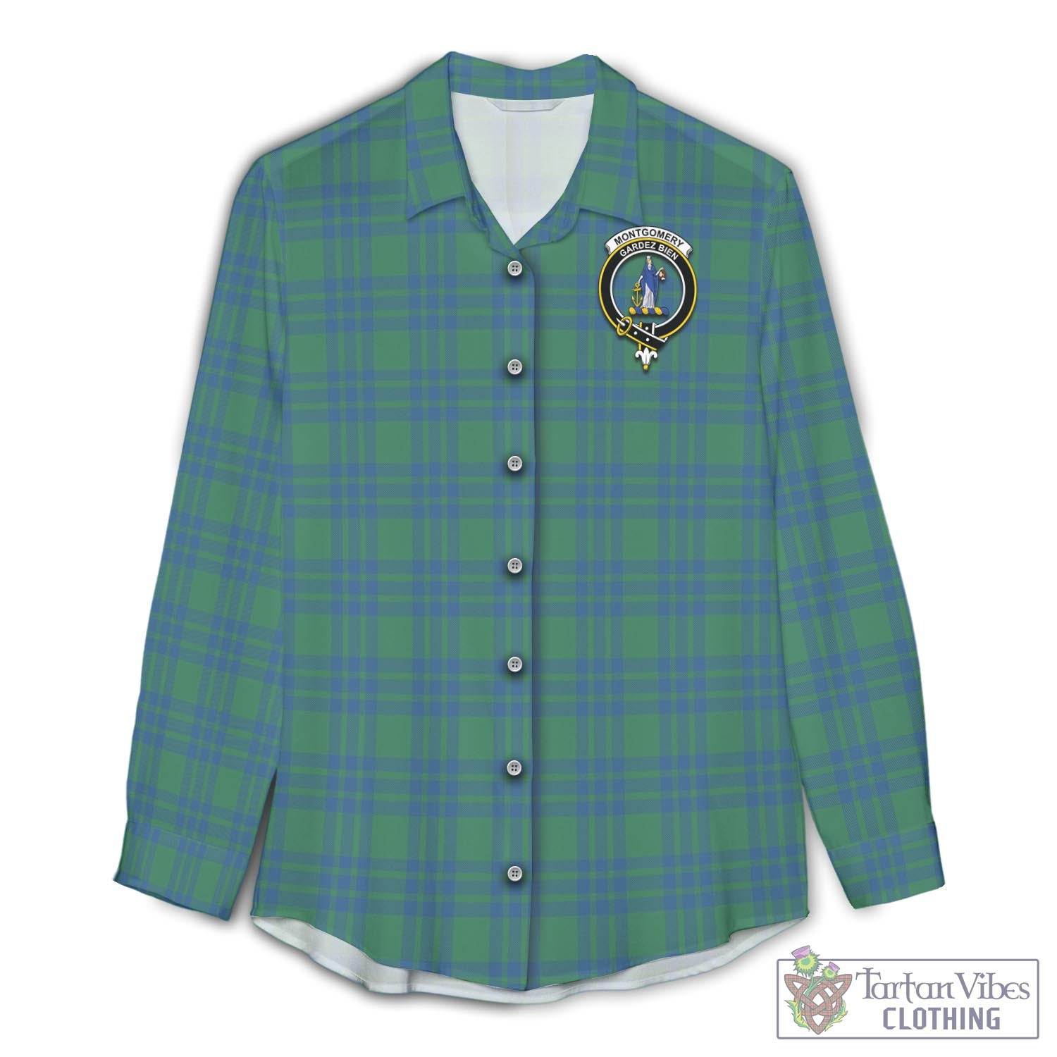 Tartan Vibes Clothing Montgomery Ancient Tartan Womens Casual Shirt with Family Crest