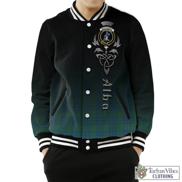 Montgomery Ancient Tartan Baseball Jacket Featuring Alba Gu Brath Family Crest Celtic Inspired