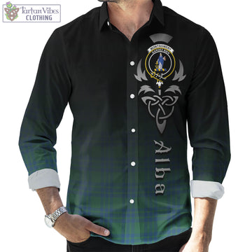 Montgomery Ancient Tartan Long Sleeve Button Up Featuring Alba Gu Brath Family Crest Celtic Inspired