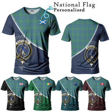 Montgomery Ancient Tartan T-Shirt with Personalised National Flag and Family Crest Half Style