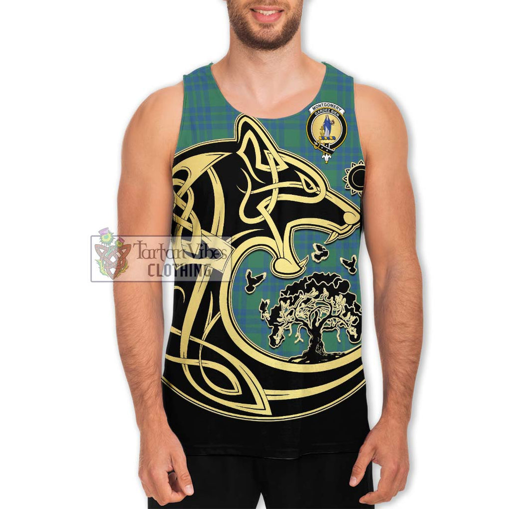 Montgomery Ancient Tartan Men's Tank Top with Family Crest Celtic Wolf Style Men - Tartan Vibes Clothing