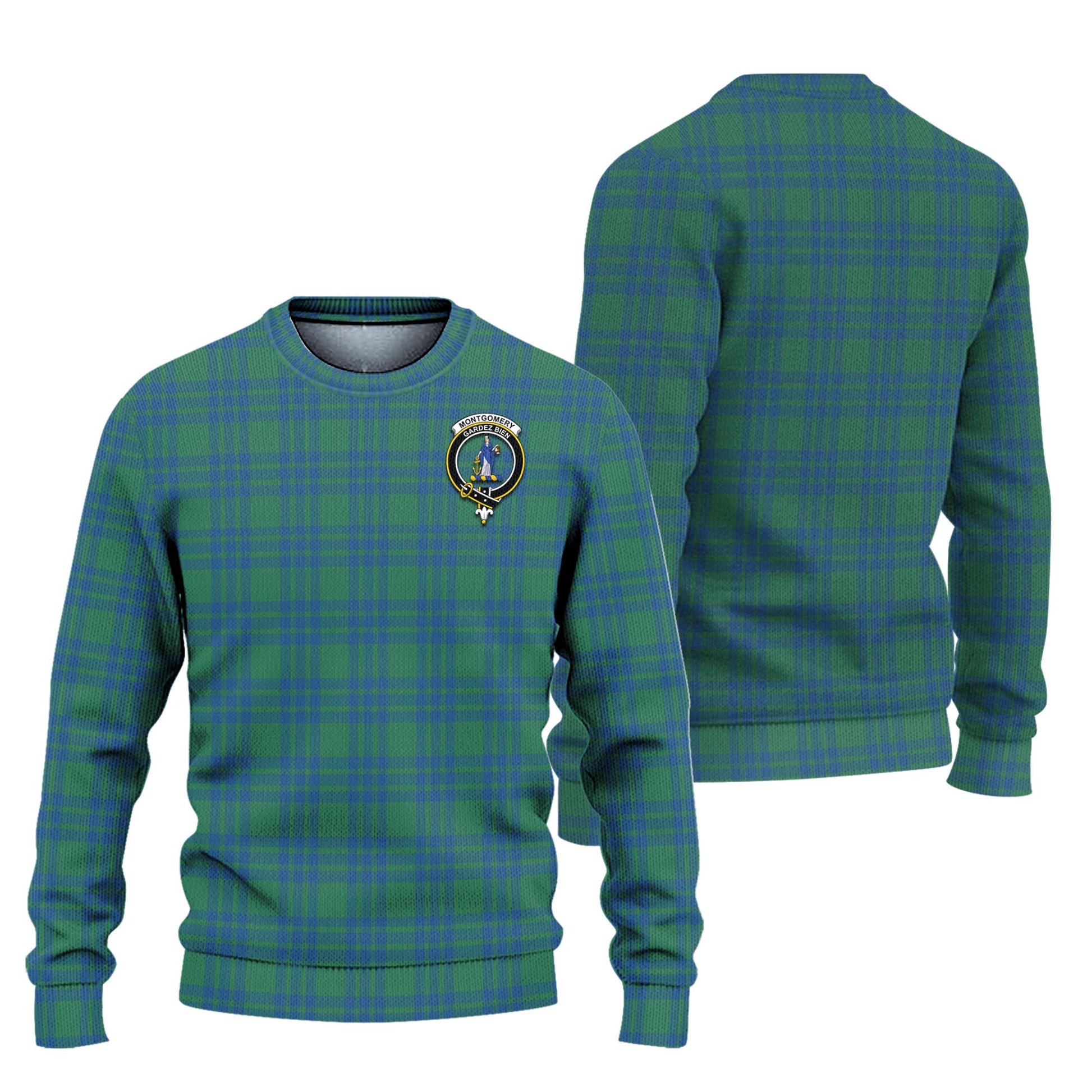 Montgomery Ancient Tartan Knitted Sweater with Family Crest Unisex - Tartanvibesclothing