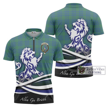 Montgomery Ancient Tartan Zipper Polo Shirt with Alba Gu Brath Regal Lion Emblem