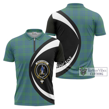 Montgomery Ancient Tartan Zipper Polo Shirt with Family Crest Circle Style