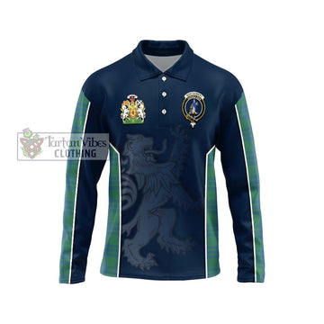 Montgomery Ancient Tartan Long Sleeve Polo Shirt with Family Crest and Lion Rampant Vibes Sport Style