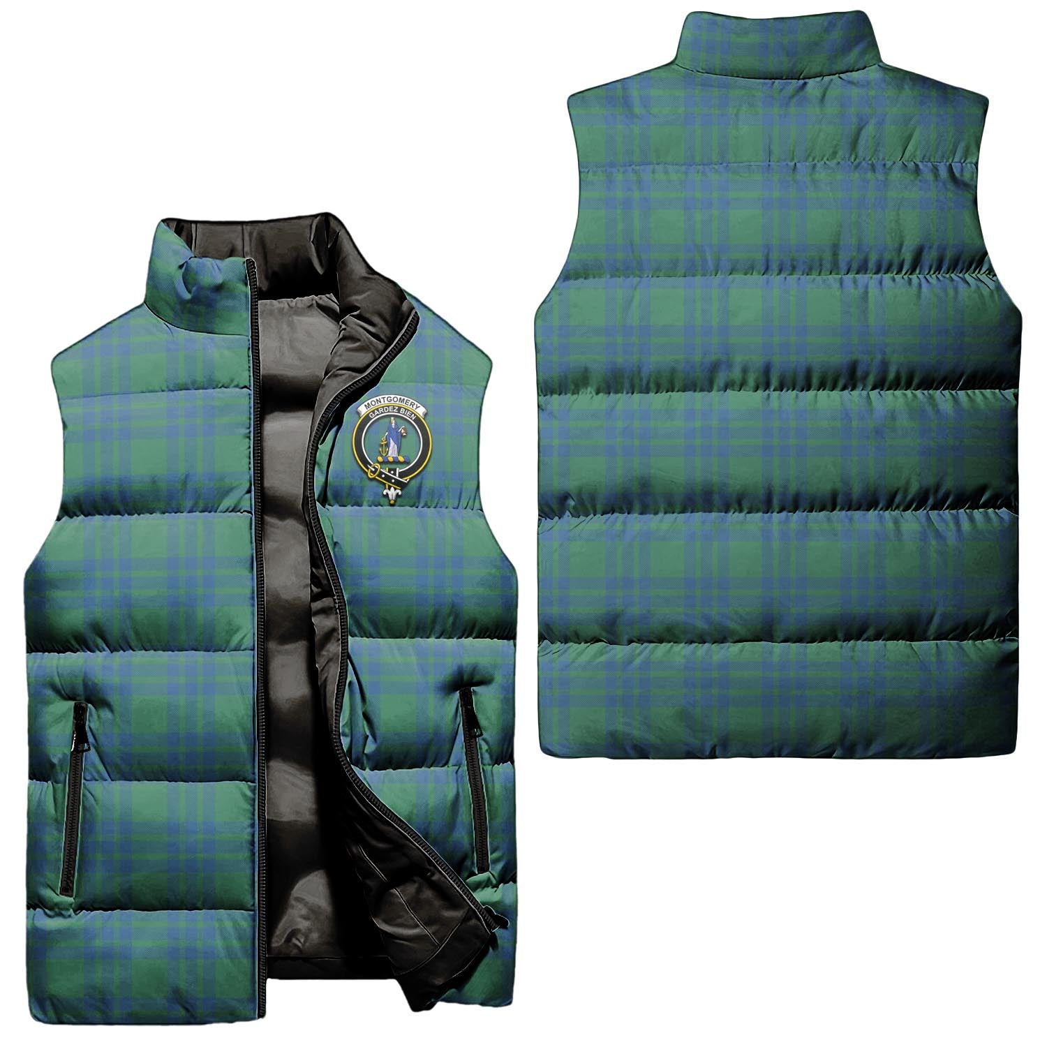 Montgomery Ancient Tartan Sleeveless Puffer Jacket with Family Crest Unisex - Tartanvibesclothing