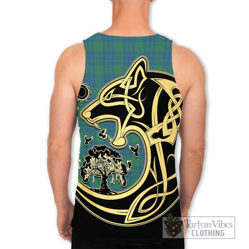 Montgomery Ancient Tartan Men's Tank Top with Family Crest Celtic Wolf Style