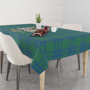 Montgomery Ancient Tartan Tablecloth with Clan Crest and the Golden Sword of Courageous Legacy