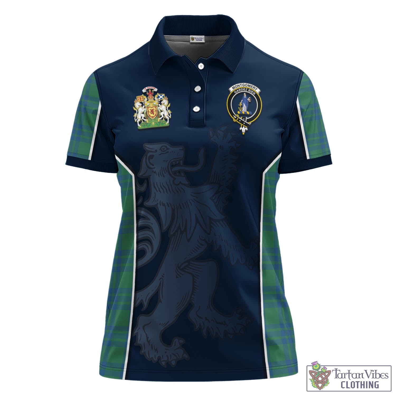 Montgomery Ancient Tartan Women's Polo Shirt with Family Crest and Lion Rampant Vibes Sport Style - Tartan Vibes Clothing