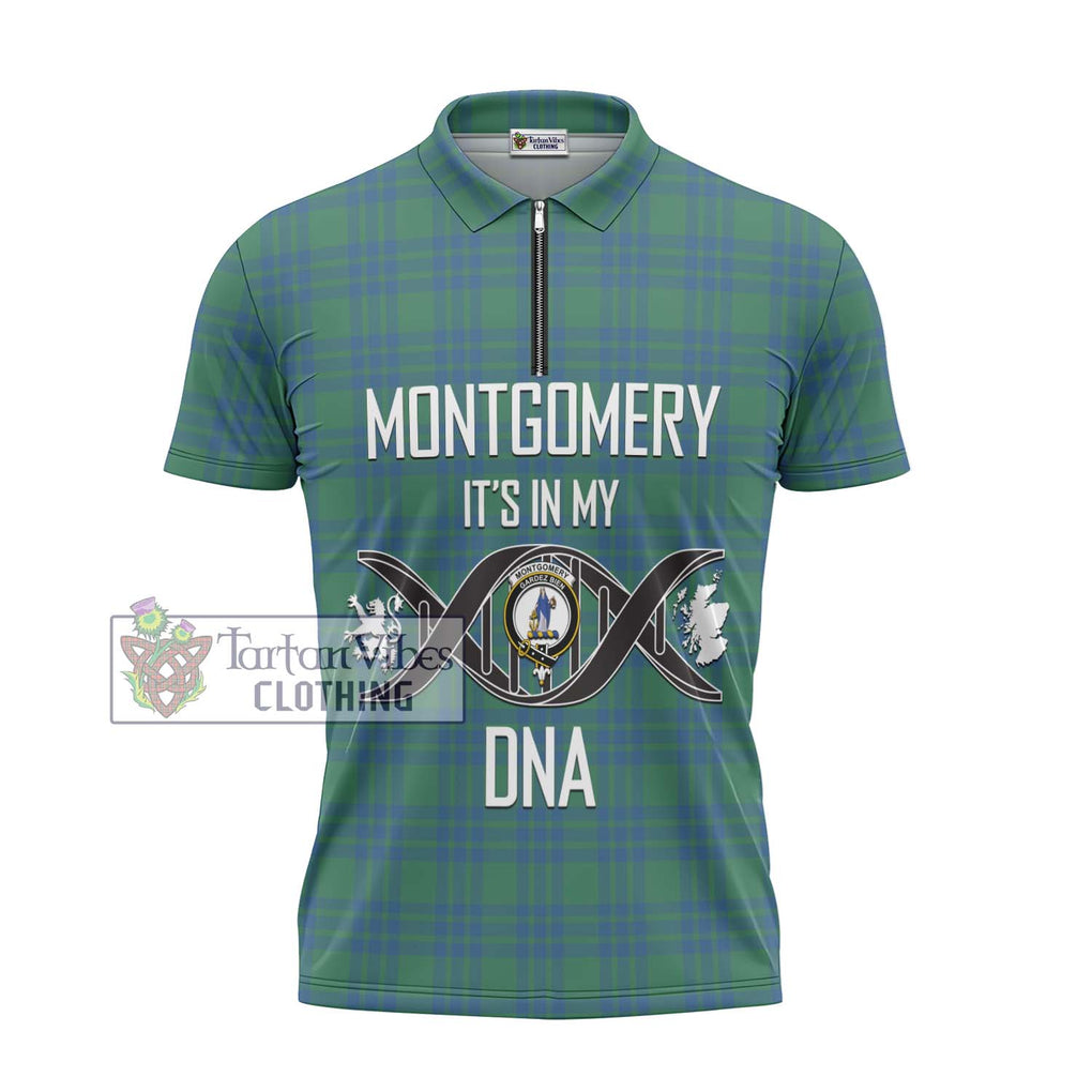 Montgomery Ancient Tartan Zipper Polo Shirt with Family Crest DNA In Me Style - Tartanvibesclothing Shop