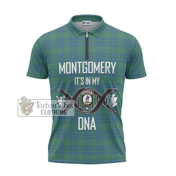 Montgomery Ancient Tartan Zipper Polo Shirt with Family Crest DNA In Me Style