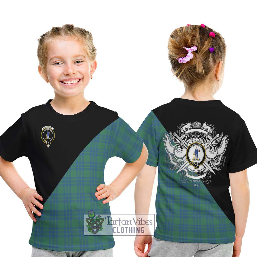 Montgomery Ancient Tartan Kid T-Shirt with Family Crest and Military Logo Style - Tartanvibesclothing Shop