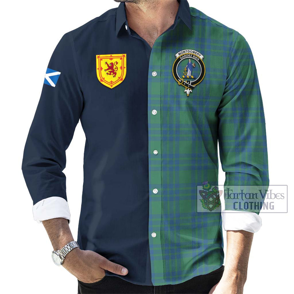 Tartan Vibes Clothing Montgomery Ancient Tartan Long Sleeve Button Shirt with Scottish Lion Royal Arm Half Style