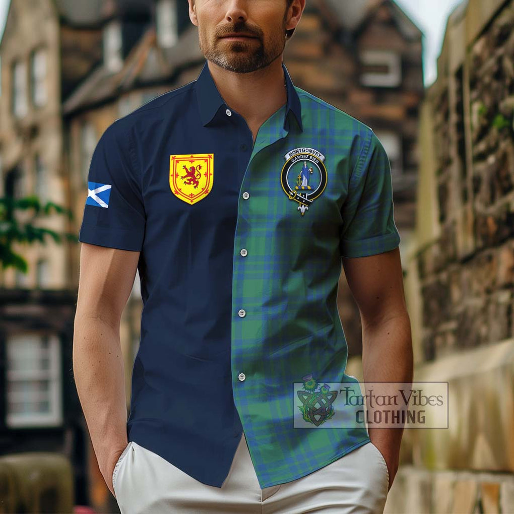 Tartan Vibes Clothing Montgomery Ancient Tartan Short Sleeve Button Shirt with Scottish Lion Royal Arm Half Style