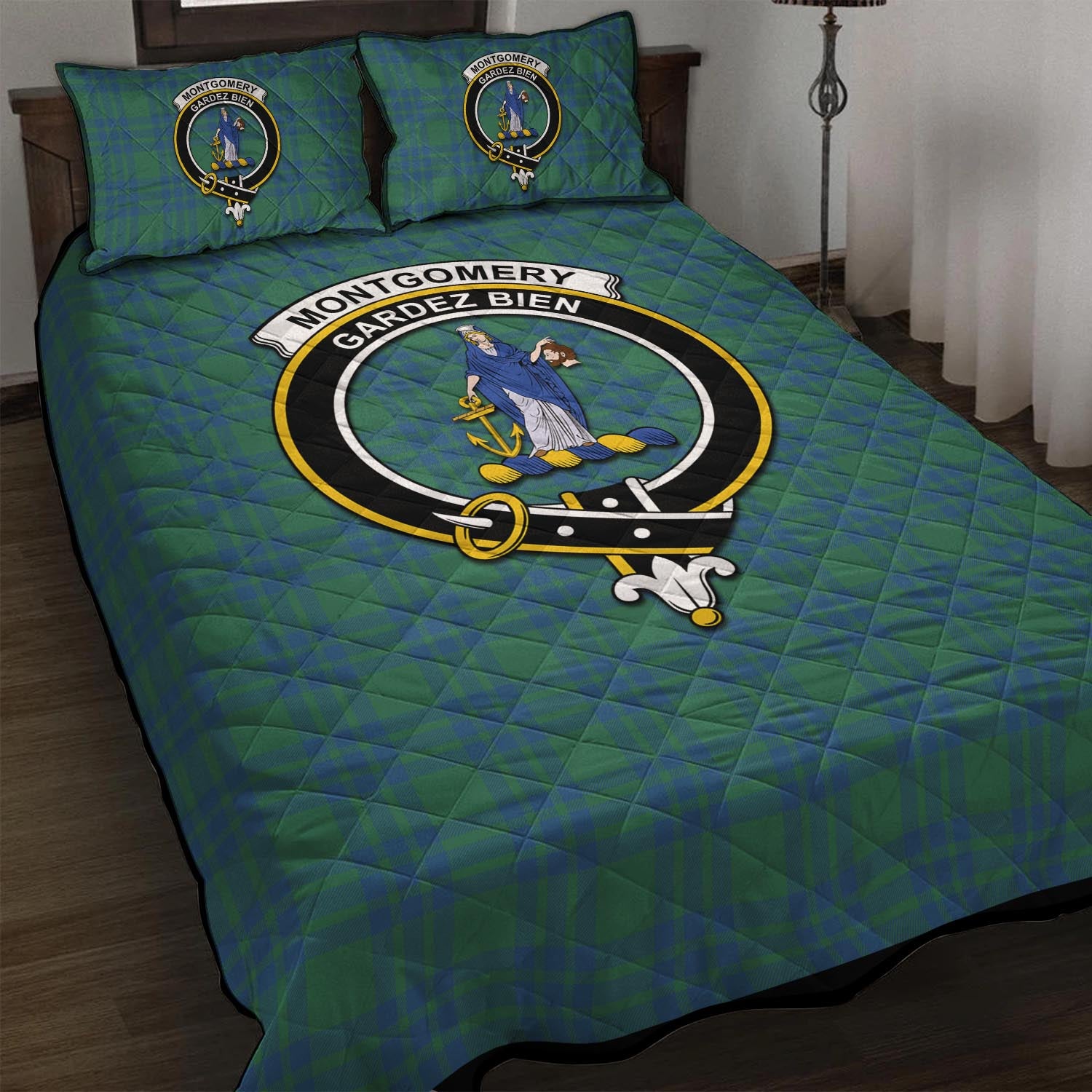 Montgomery Ancient Tartan Quilt Bed Set with Family Crest - Tartan Vibes Clothing