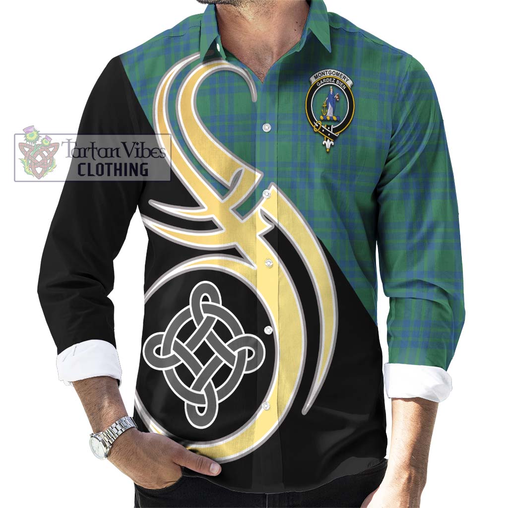 Montgomery Ancient Tartan Long Sleeve Button Shirt with Family Crest and Celtic Symbol Style - Tartan Vibes Clothing